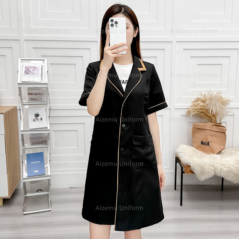black beauty uniform with beau - Medical Lab Gown reseña y precio